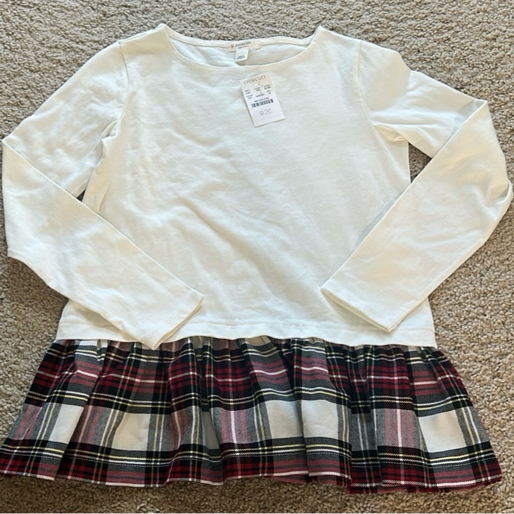 Crewcuts NWT Plaid Hem Kids Shirt - White and Red